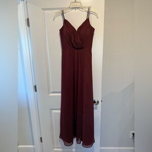 David’s Bridal burgundy wedding bridesmaid dress with slit